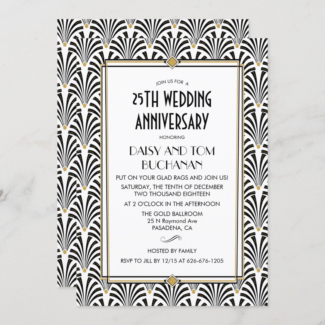 Art Deco Gatsby Wedding Anniversary Invitation | Zazzle