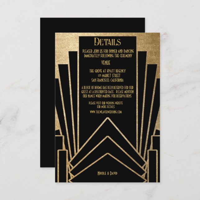 Art Deco Gatsby Wedding  Enclosure Card (Front/Back)