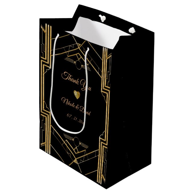 Art Deco Gatsby Wedding Thank You Medium Gift Bag (Front Angled)
