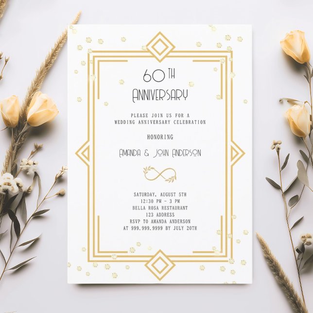 Art Deco Gatsby white 60th wedding anniversary Invitation (Creator Uploaded)