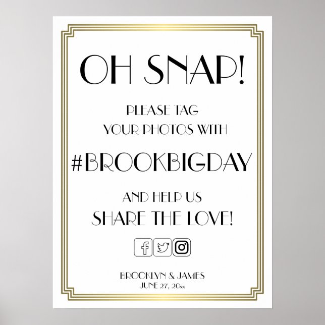 Art Deco Gatsby White And Gold Hashtag Sign 18x24 (Front)