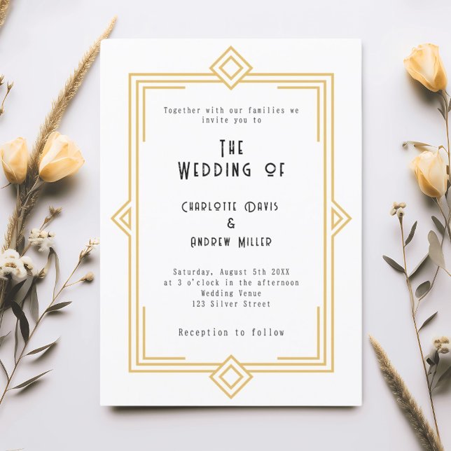 Art Deco Gatsby white gold wedding Invitation (Creator Uploaded)