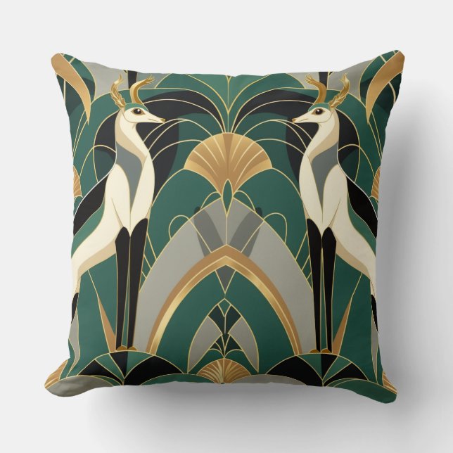 Art Deco Gazelle Elegance Throw Pillow