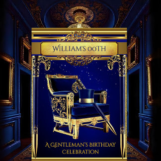 Art Deco Gentlemen Elegant Gold Navy Birthday Invitation