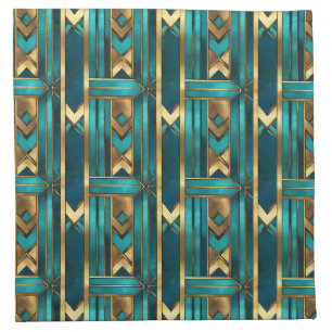 Art Deco Geometric Arrows, Gold and Turquoise Cloth Napkin