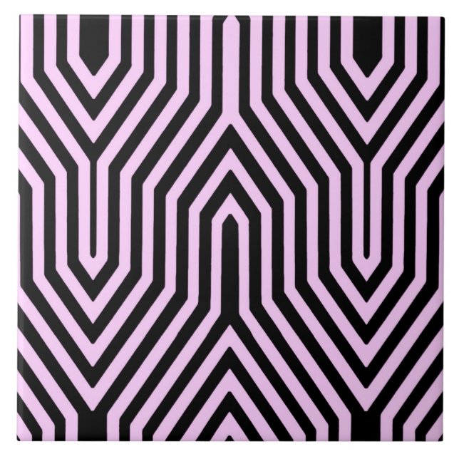 Art Deco Geometric - black and pink Ceramic Tile (Front)