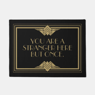 Art Deco Geometric Black Gold Welcome Quote Doormat
