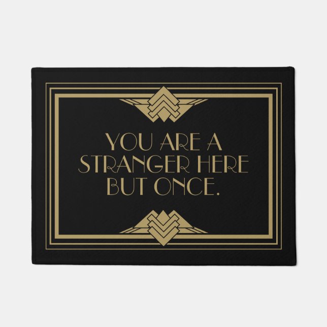 Art Deco Geometric Black Gold Welcome Quote Doormat (Front)