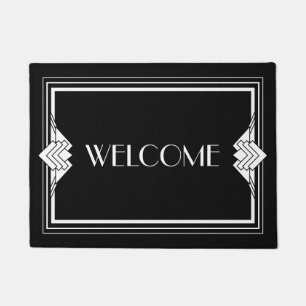 Art Deco Geometric Black White Welcome Doormat