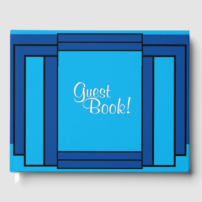 Art Deco Geometric Blue Black  Guest Book (Front)
