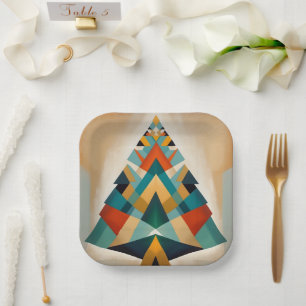 Art Deco Geometric Christmas Triangle Branches Paper Plates