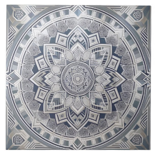 Art Deco Geometric Circle Lines All shades Grey Ceramic Tile