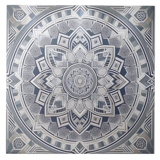 Art Deco Geometric Circle Lines All shades Grey  Ceramic Tile (Front)