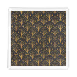 Art Deco Geometric Circles Pattern Acrylic Tray