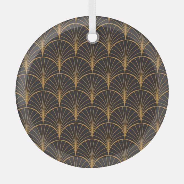 Art Deco Geometric Circles Pattern Glass Ornament (Front)