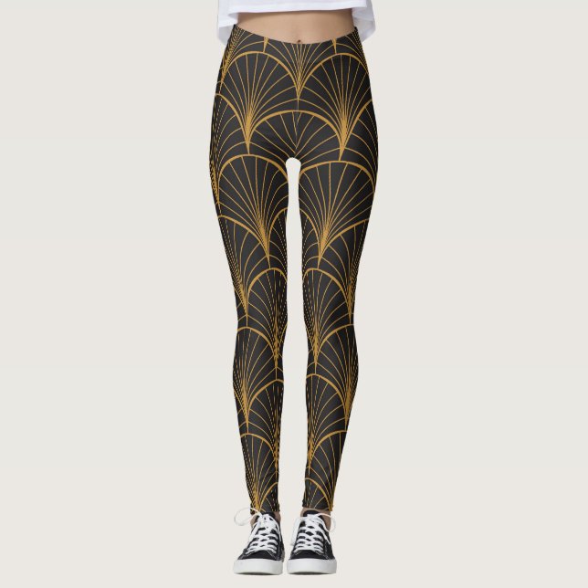 Art Deco Geometric Circles Pattern Leggings (Front)