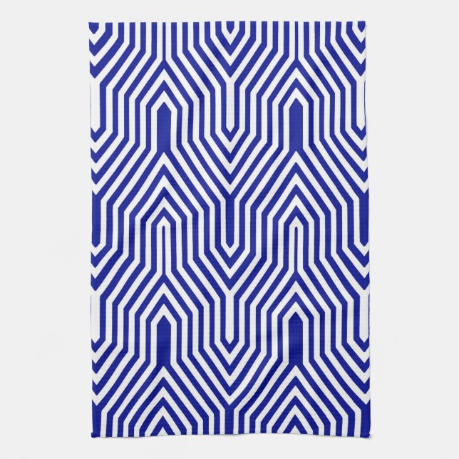 Art Deco Geometric - cobalt blue and white Kitchen Towel (Vertical)