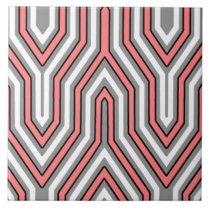Art Deco Geometric - coral, grey and white Ceramic Tile