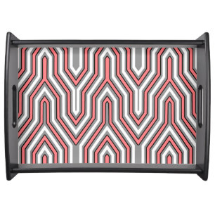 Art Deco Geometric - coral, grey and white Serving Tray
