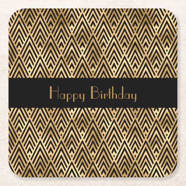 Art Deco Geometric Customizable Square Paper Coaster (Front)