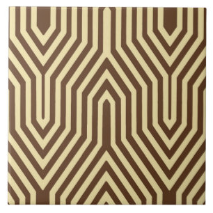 Art Deco Geometric - dark brown and tan Ceramic Tile