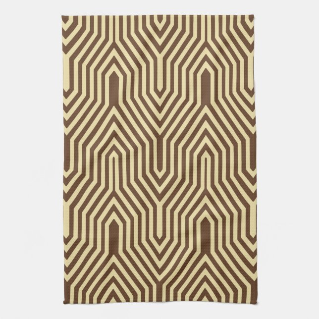 Art Deco Geometric - dark brown and tan Kitchen Towel (Vertical)