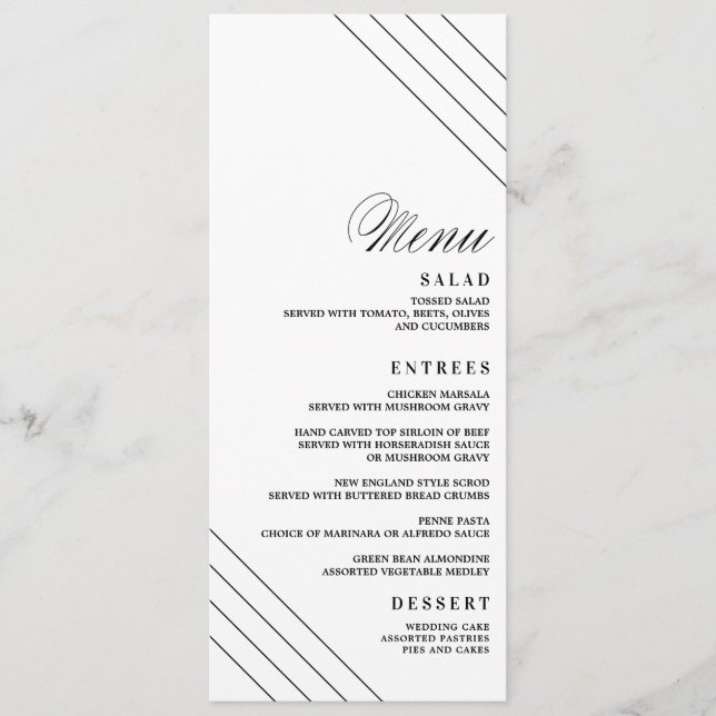Art Deco Geometric Diamond Wedding Menu Card (Front)