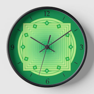 Art Deco Geometric, Emerald and Lime Green Clock