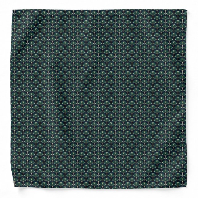 Art Deco Geometric Fan Pattern | Emerald & Gold Te Bandana (Front)