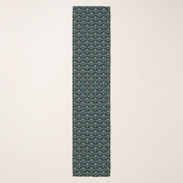 Art Deco Geometric Fan Pattern | Emerald & Gold Te Scarf (Front)