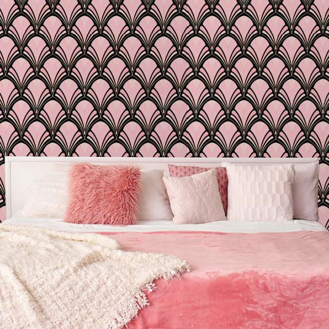 Art Deco Geometric Flower Pattern Wallpaper (Pinkify any room with this Art Deco inspired wallpaper!)