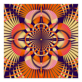 Art Deco Geometric Fractal Mandala Pattern Poster
