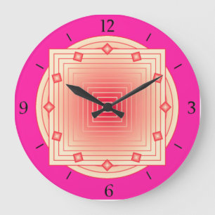Art Deco Geometric, Fuchsia Pink and Coral Large Clock
