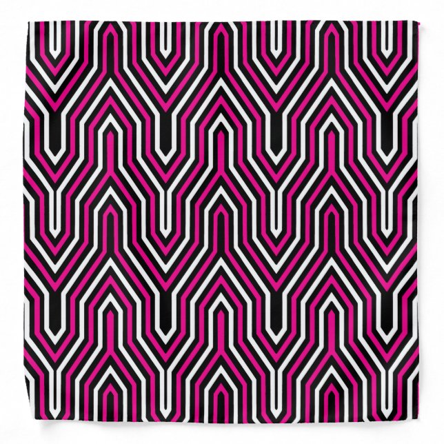 Art Deco Geometric - fuchsia pink, black and white Bandana (Front)