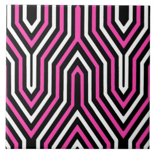 Art Deco Geometric - fuchsia pink, black and white Ceramic Tile