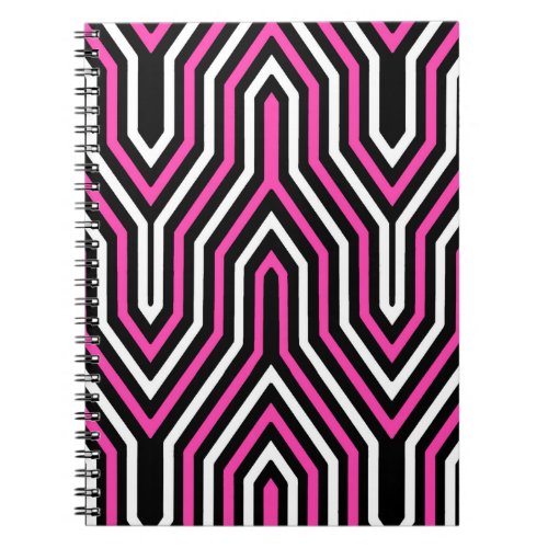 Art Deco Geometric _ fuchsia pink black and white Notebook