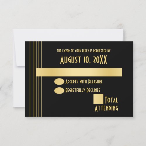 Art Deco Geometric Gold and Black Response Card