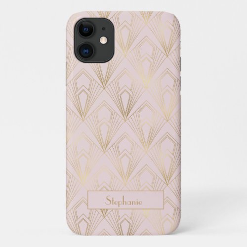 Art Deco Geometric Gold and Blush Pink Pattern iPhone 11 Case