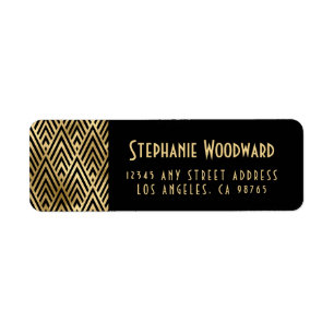 Art Deco Geometric Gold Black Return Address Label