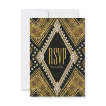 Art Deco Geometric Gold Black RSVP Card