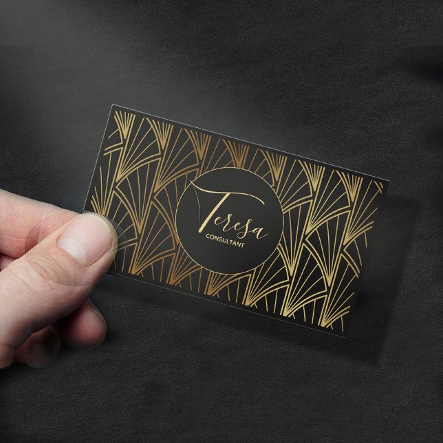 Art Deco Geometric Gold Foil/Black ID492 Business Card (Creator Uploaded)
