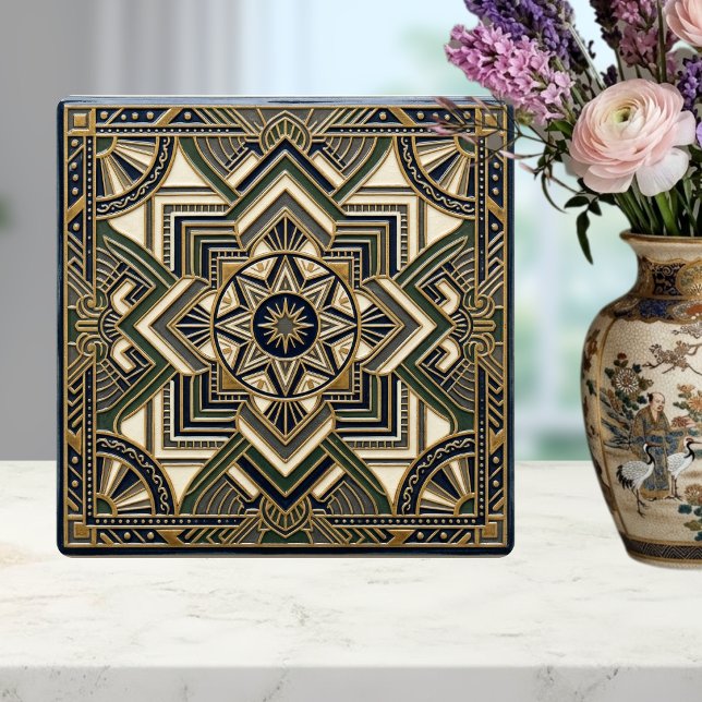 Art Deco Geometric Gold Green Blue Ceramic Tile (Creator Uploaded)