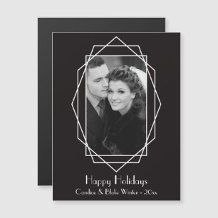 Art Deco Geometric Holiday Photo Magnet Black