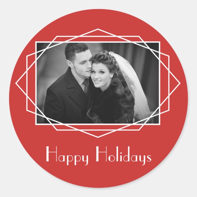 Art Deco Geometric Holiday Sticker Red (Front)