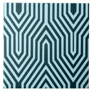 Art Deco Geometric - indigo and ice blue Tile