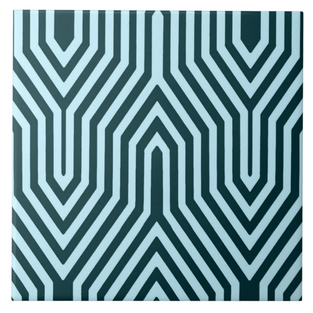 Art Deco Geometric - indigo and ice blue Tile (Front)