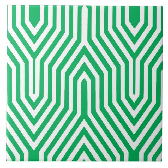 Art Deco Geometric - jade green and white Ceramic Tile (Front)