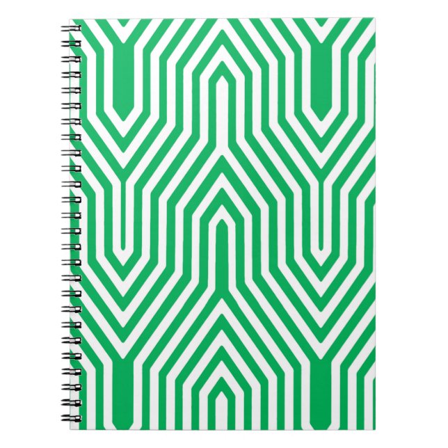 Art Deco Geometric - jade green and white Notebook (Front)