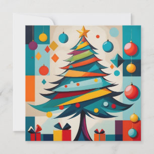 Art Deco Geometric Joyful Christmas Tree with Gift Holiday Card