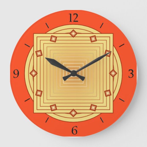 Art Deco Geometric Mandarin Orange and Yellow Large Clock